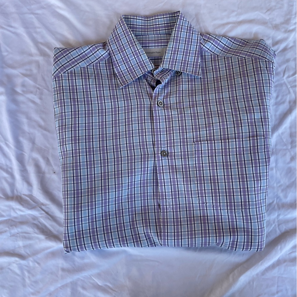 Ermenegildo Zegna men’s large button up shirt blue and purple